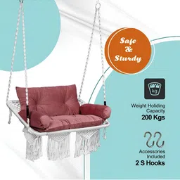 Swingzy Maroon & White Double Seater Hammock Swing With Cushion image 3