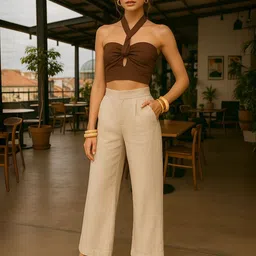 don't be basic Women Halter Neck Sleeveless Crop Top image 3