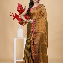 SLAGHA Solid Zari Tissue Taant Saree image 1