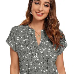 sanjana  silk SANJANA SILK Print Mandarin Collar Extended Sleeves Cotton Top-picture-11