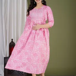 Tulsiram Floral Printed Cotton Fit & Flare Maternity Dress-picture-18