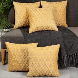 TANLOOMS Set Of 5 Yellow Velvet Square Cushion Covers-picture-38