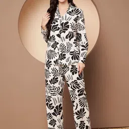 Slenor Floral Printed Shirt Collar Neck Shirt With Trousers Co-Ords-image-0