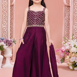 Lagorii Girls Ethnic Motifs Embroidered Regular Top with Palazzos & With Dupatta image 3