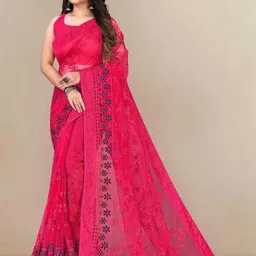 Peachmode Pink Net Sarees-picture-9