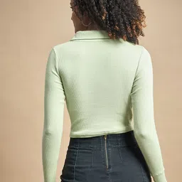 R.Code by The Roadster Life Co. Women Shirt Collar Ribbed Fitted Crop Top image 5