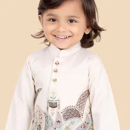 Ethniks Neu-Ron Boys Floral Embroidered Mandarin Collar Kurta With Dhoti Pants image 2