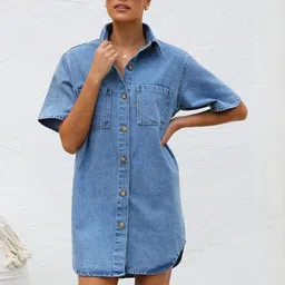 StyleCast Women Shirt Collar Denim Shirt Mini Dress-picture-15