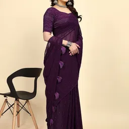 Zeenat Duniya Striped Embroidered Pure Chiffon Saree-picture-29