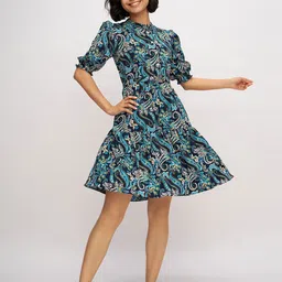 DressBerry Women Floral Print Belted Fit & Flare Dress-picture-42