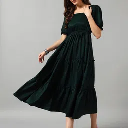 Raiyani Fashion Round Neck Puff Sleeve Fit & Flare Midi Dress-picture-20