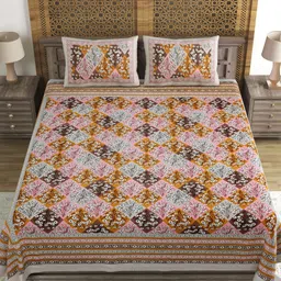 Myntra Elegant Homes White Ethnic Motifs Printed 120 TC King Bedsheet Set 2.18m x 2.64m-picture-22