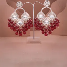 Anouk Gold-Plated Kundan Studded & Beaded Circular Shaped Drop Earrings image 4