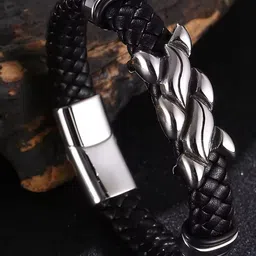 The Roadster Lifestyle Co Men Leather Braided & Knot-Detail Bangle Style Bracelet-picture-56