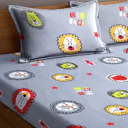 FABINALIV Grey & Red Cartoon Characters 300 TC King Bedsheet with 2 Pillow Covers image 3