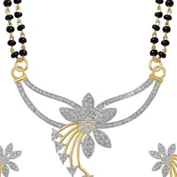 Pratik Creation Artificial Stones Studded & Beaded Mangalsutra With Earrings-picture-41
