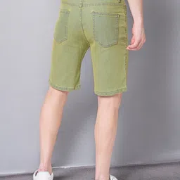 provogue Solid Men Green Denim Shorts image 3