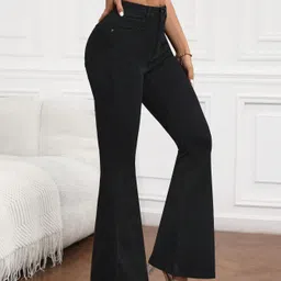 silver threads Women Boot-Leg High Rise Black Jeans image 4