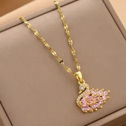 Estailo fashion Women Gold-Plated Stones-Studded Lovey Dovey Swan Pendant With Chain-picture-30