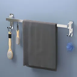 myntra elegant homes Myntra Elegant Silver-Toned Stainless Steel Towel Rod With Adjustable Hooks image 5