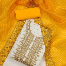 Panzora Geometric Woven Design Sequinned Chanderi Silk Unstitched Dress Material image 1