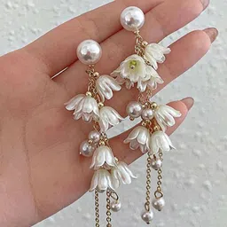 Celestria Pearls Beaded Tasselled Contemporary Korean Drop Earrings-picture-27