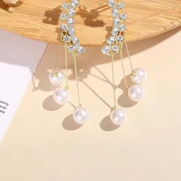 I Style Right Crystal Studded And Pearls Beaded Contemporary Shaped Ear Cuff image 4