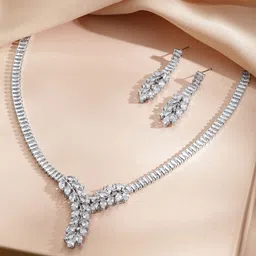 Rubans Voguish Rhodium-Plated Crystal American Diamond-Studded Jewellery Set-picture-10
