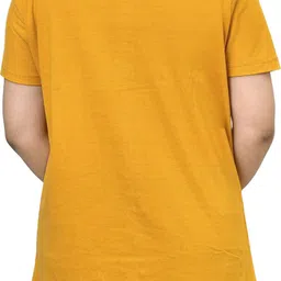 zapblack Women Floral Print Round Neck Cotton Blend Yellow T-Shirt image 3