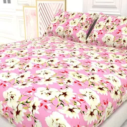 THE WHITE MOSS Pink Floral 220 TC King Bedsheet with 2 Pillow Covers image 4
