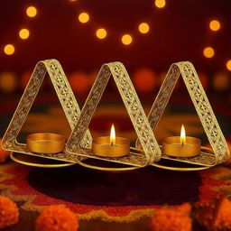 Go Hooked Triangular Metal Tealight Holder Set of 3pcs Floral Cut Design Candle Stand-picture-15