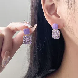 Anouk Gold-Plated Korean Diamond Studded Square Shaped Drop Earrings image 2