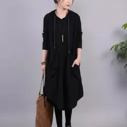 HERE&NOW Women Solid V-Neck A-Line Midi Dress-image-22