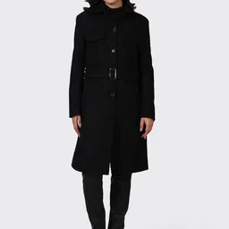 HUE & HIDE Women Wool Mock Collar Long Sleeves Solid Tailored Jacket-image-78