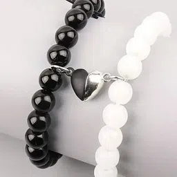 Sukhad Set Of 2 Onyx Beaded Wrist Band Heart Magnetic Elasticated Bracelets image 3