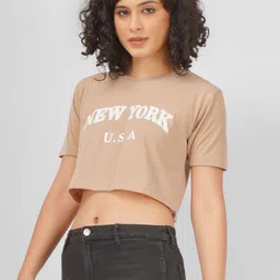 MIMID Women Typography Printed Applique T-shirt image 4