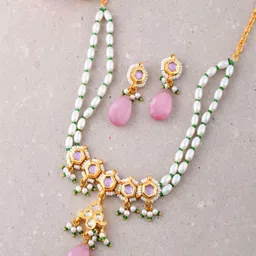 DASTOOR Brass Plated Stone Studded & Beaded Jewellery Set-picture-39