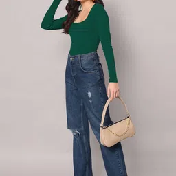 Maheshvi Women Square Neck Long Sleeves Ribbed Fitted Top-picture-38