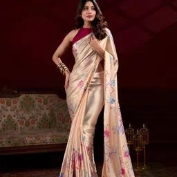 CANIZZARO Women Floral Printed Beads and Stones Satin Saree-image-14