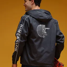 HERE&NOW Typography Printed Hooded Tailored Jacket-picture-16