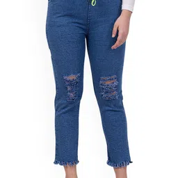 NEUNK Women Comfort Jogger Mid-Rise Mildly Distressed Light Fade Stretchable Jeans-image-41
