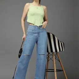 Style Quotient Women Flared High-Rise Low Distress Stretchable Jeans image 2