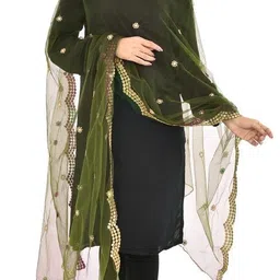 Net Embellished Light Green Women Dupatta-image-40