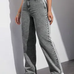 crazeis Women Relaxed Fit High Rise Grey Jeans image 1