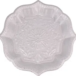 German Silver Decorative Plate | 18 cm Round Floral Design Plastic-image-25