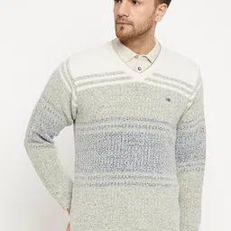 Men Self Design V Neck White Sweater-image-44