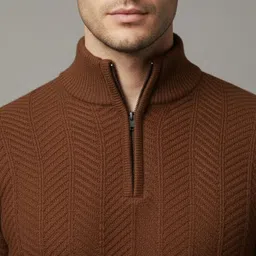 klein blue Men Self Design Mandarin Neck Maroon Sweater-picture-20