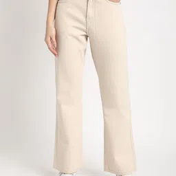 Women Boot-Leg Mid Rise Beige Jeans-image-12