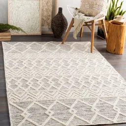 Off White Geometrical Wool 8 ft x 10 ft Hand Woven Carpet by Surya Living image 1