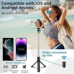 CHG R1S-L Tripod Selfie Stick Mini LED Fill Light 67 Inch Long/7-Section Stable Base/BT Remote Bluetooth Selfie Stick image 2